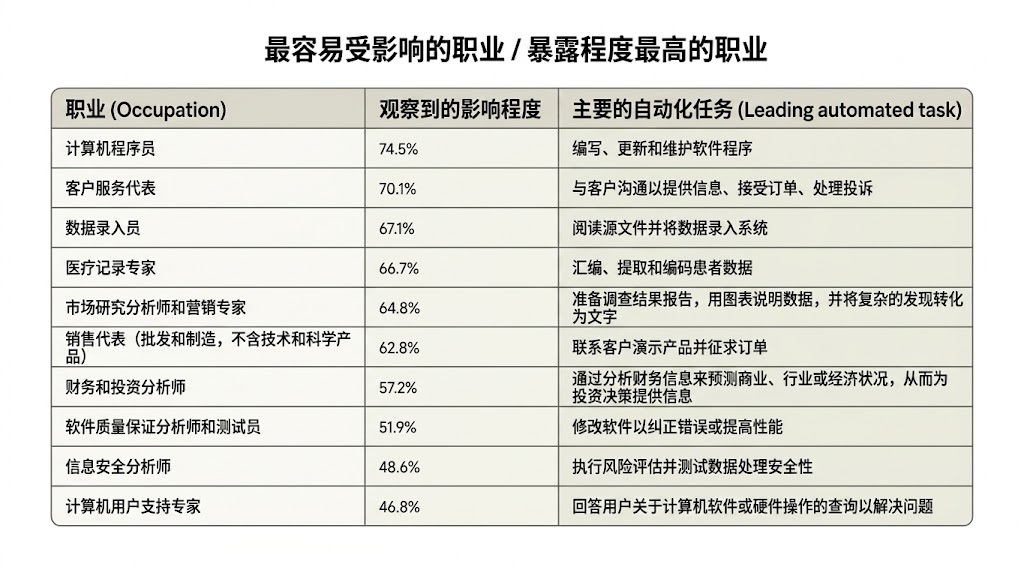 最容易受影响和暴露程度最高的职业